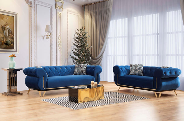 Rosy Navy Velvet Sofa & Loveseat