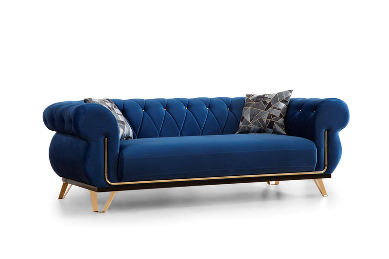 Rosy Navy Velvet Sofa & Loveseat