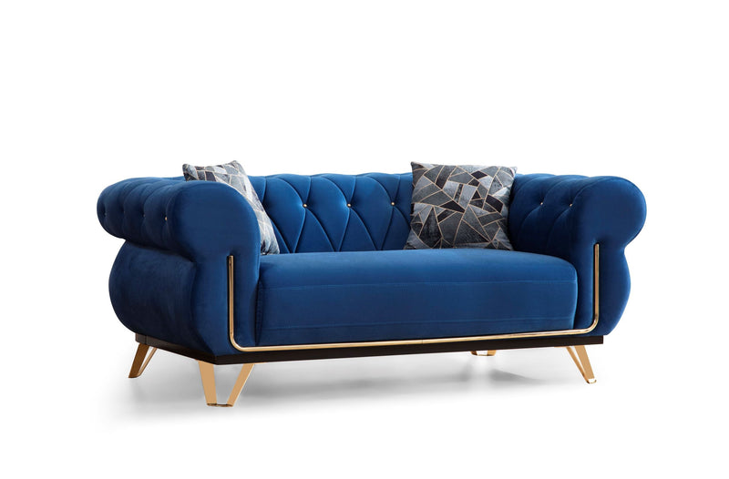 Rosy Navy Velvet Sofa & Loveseat