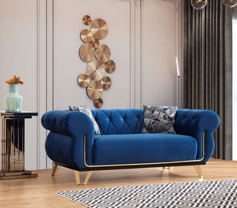 Rosy Navy Velvet Sofa & Loveseat