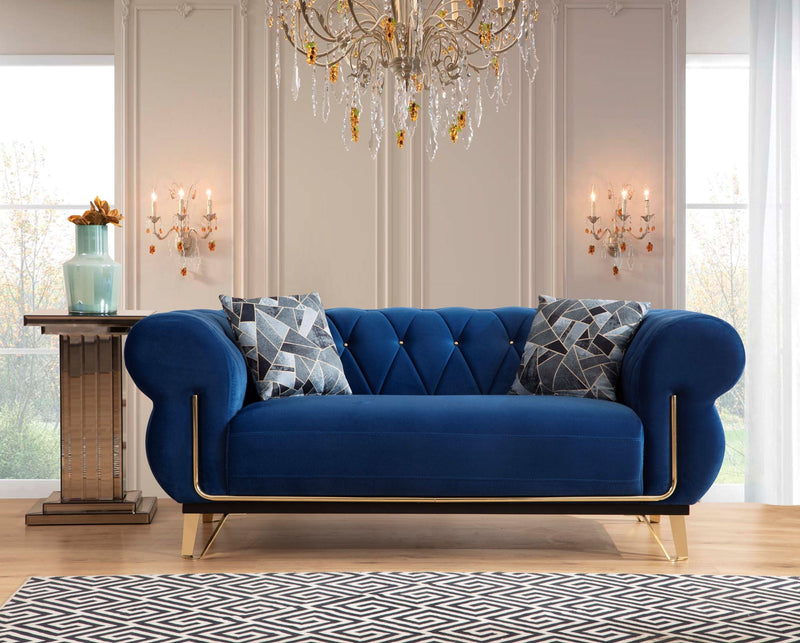 Rosy Navy Velvet Sofa & Loveseat