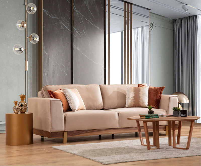 Emily Beige Velvet Sofa & Loveseat