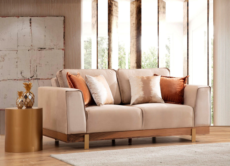 Emily Beige Velvet Sofa & Loveseat