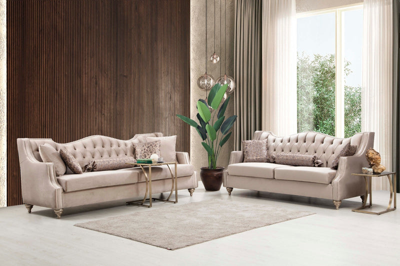 Zeus Beige Velvet Sofa & Loveseat